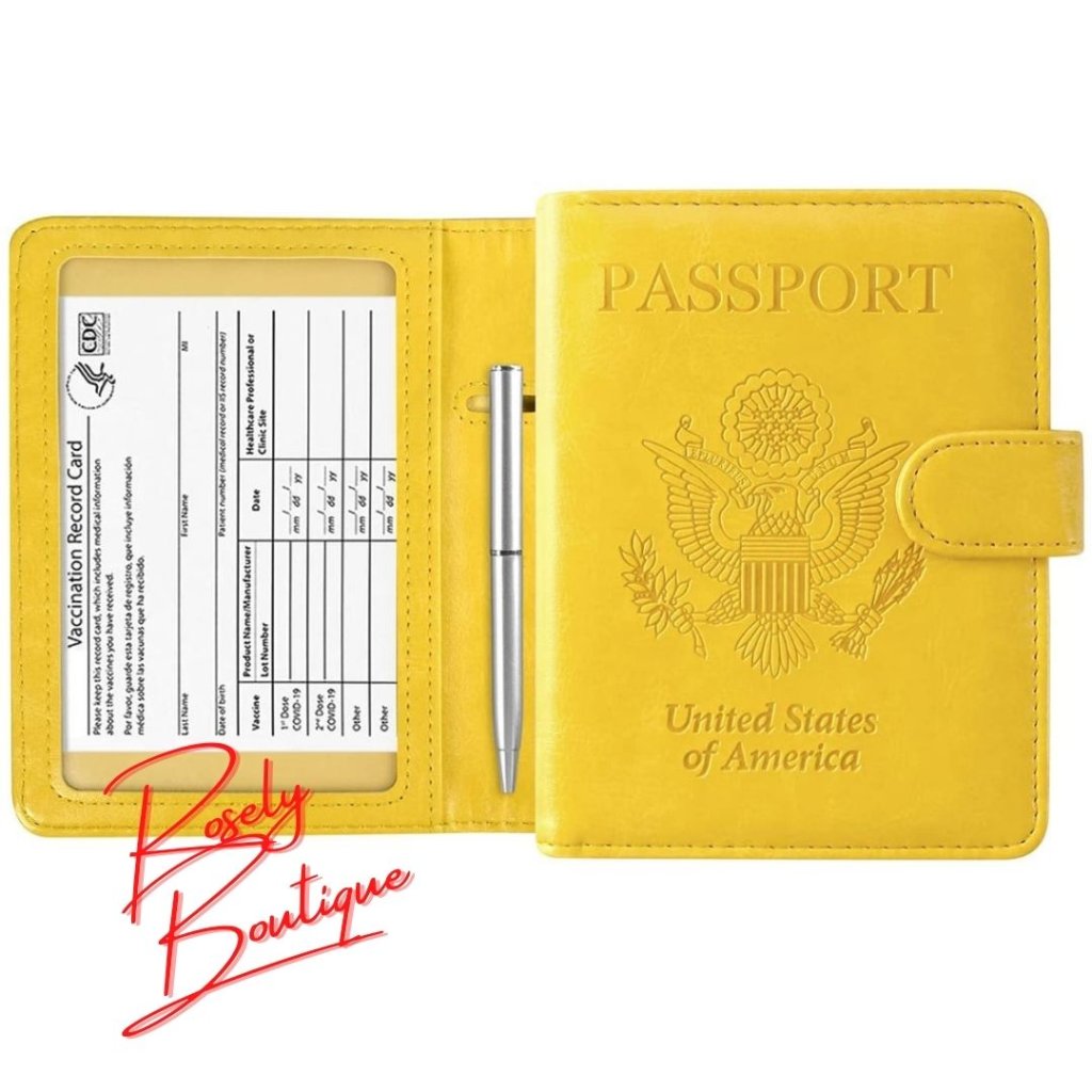 Brand New Yellow Magnetic Passport Holder With Vaccination Card Window Slot